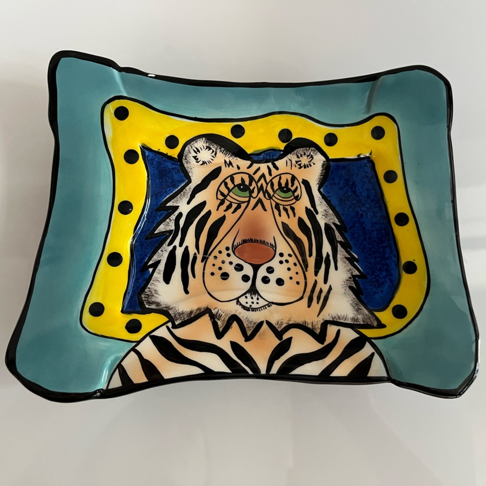 Lynda Corneille SWAK Walter Tiger Sushi Plate Dish Footed Blue Sky Ceramics